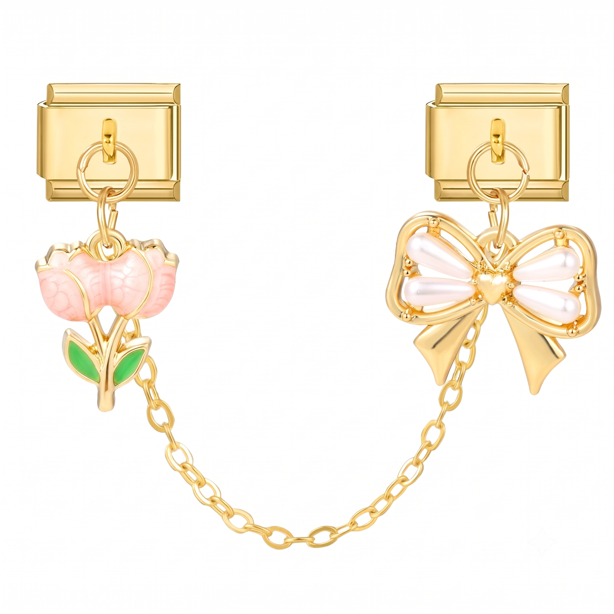 Chaine double rose et papillon